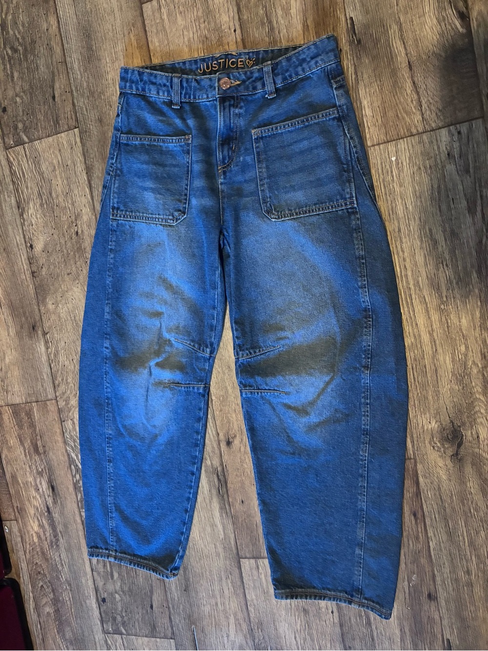 Justice Girls Blue High-Waist Patch Pocket Jeans SZ 18